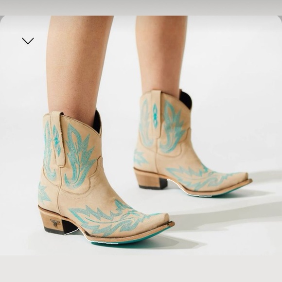 Lane Lexington tan and turquoise cowboy boot booties 7.5 - Picture 2 of 14